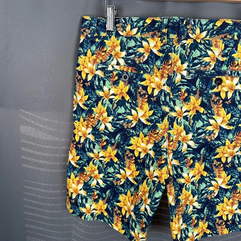 AussieBum Authentic Chino Mens Tropical Floral Butterfly Shorts Yellow Blue